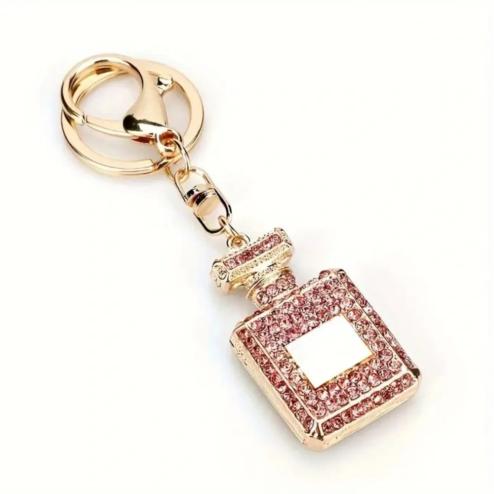 NEWHandbag Key Chain Purse Charm Perfume Bottle CZ Crystal PINK Rhinestone NWT